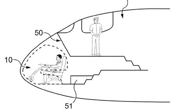 Diese Lösung könnte sogar ein Fenster (S. Nummer 50) beinhalten, durch das Passagiere die Piloten beobachten können.