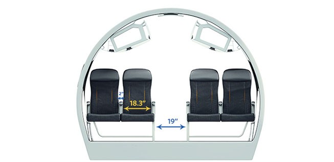 Embraer verspricht Passagieren viel Platz, auch durch hoch oben angebrachte Gepäckfächern.