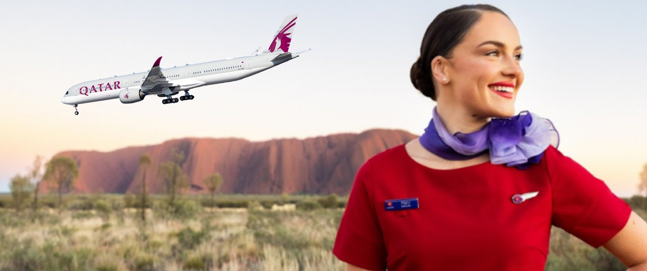 Eine Flugbegleiterin von Virgin Atlantic vor dem berühmten Uluru: Qatar Airways steht vor einem Einstieg bei der Airline.