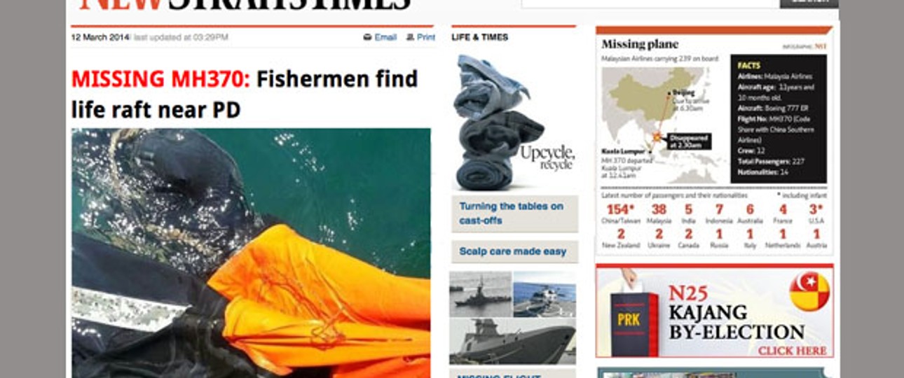 Bild des Rettungsbootes in der malaysischen Zeitung Straits Times.