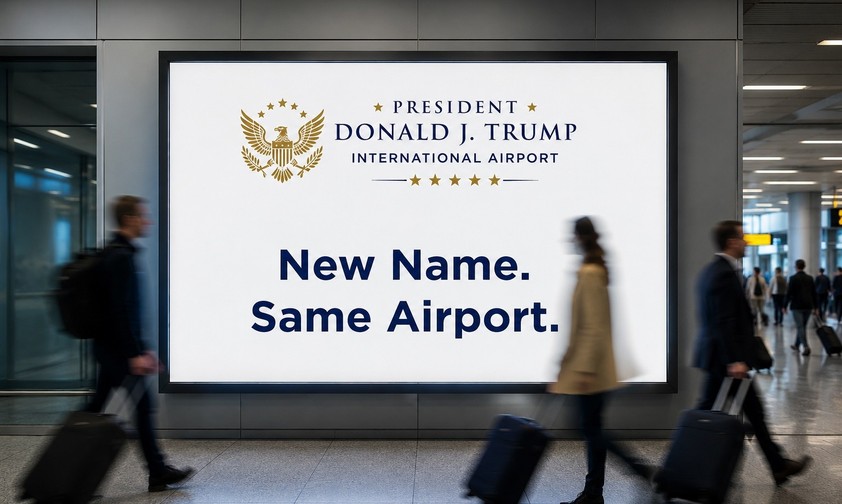 So wirbt der Flughafen für den Namenswechsel (Symbolbild): Der neue Name kommt nicht nur gut an.