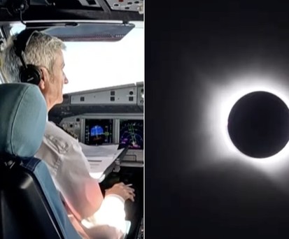 Blick ins Cockpit und Blick aus dem Flugzeug auf die Sonnenfinsternis: Bilder aus dem Video von Iberia.