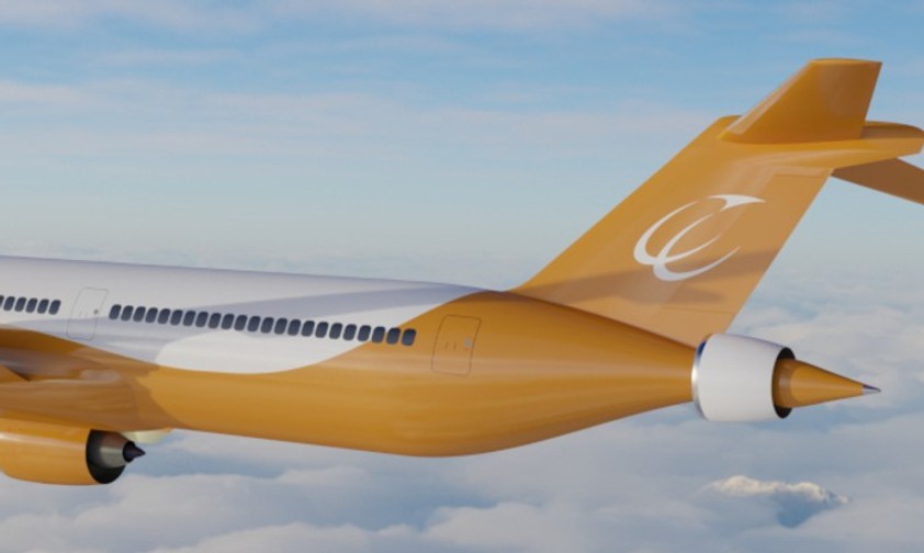 Visualisierung des Fliegers mit zusätzlichem Rumpfantrieb: Er wird elektrisch betrieben über Generatoren an den anderen Triebwerken.