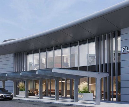 Das Flexjet-Terminal von außen: Es soll sich nahtlos in die umgebende Architektur anpassen.