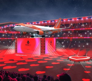 Airbus von Easyjet auf ESC-Bühne: Die Airline ist Sponsorin.