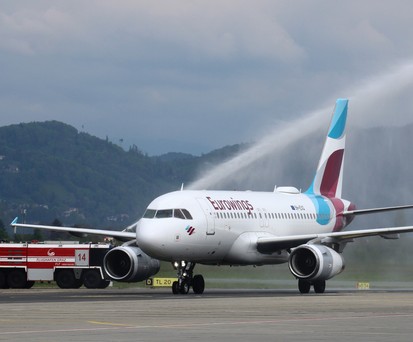 Begrüßung in Graz: Eurowings stationiert einen Airbus A319.