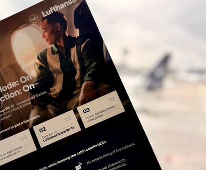 So weist Lufthansa auf die Spielregeln hin: Neues Highspeed-Internet an Bord.