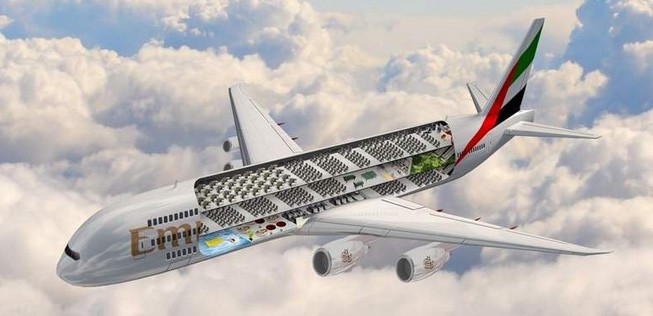 <strong>Emirates:</strong> Die Golfairline will sich einen Dreifachdecker anschaffen - ganz untern im Flieger befinden sich ein Pool, Park, Spielraum und ein Fitnesscenter.