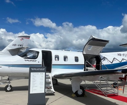 Eine PC-12 von Pilatus auf der Ebace 2024. Die Lieferzeit beträgt für das Flugzeug beträgt aktuell zwei bis drei Jahre.