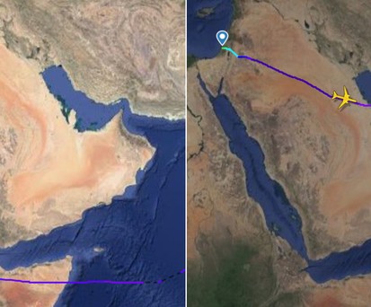 Flug von Tel Aviv Richtung Bangkok: Auf der neuen Route (links) und der alten.
