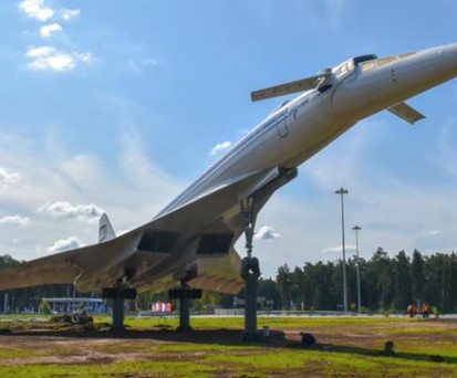 Tupolev Tu-144 als Denkmal in Zhukovsky: Das Flugzeug hob hier 1968 zum ersten Mal ab.