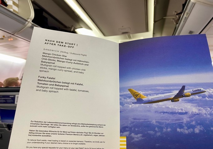 Das Menü des Sonderfluges.