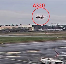 Aufnahme einer Sicherheitskamera: Der A320 wollte auf der Piste landen, auf der die Robin DR 400 stand: