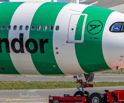 Der erste A330-900 von Condor trägt sein farbkleid bereits seit April.