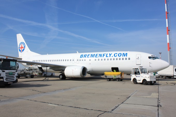 In Bremen gegründet, aber in Düsseldorf gesichtet. Die Boeing 737-400 machte sich rar am namensgebenden Gründungsflughafen.
