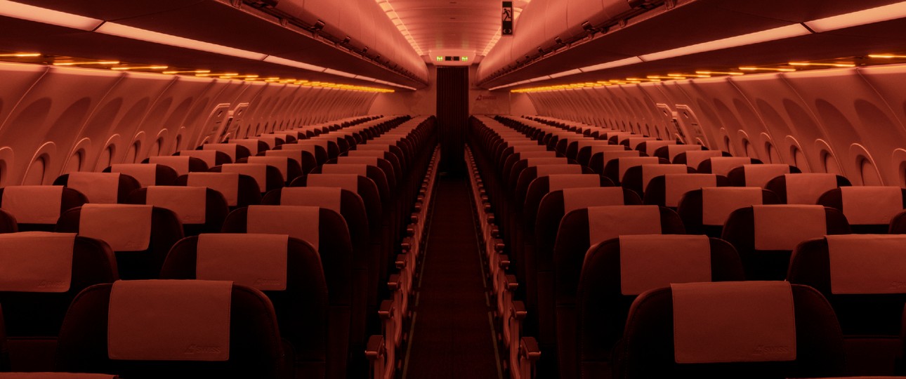 Die neue Kabine im Airbus A320 Neo von Swiss: Licht je nach Tages- und Nachtzeit unterschiedlich.