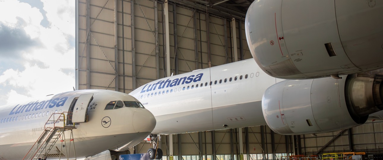 Airbus A340-600 bei Lufthansa Technik Malta: Bye, bye.