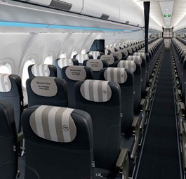 Erster Blick in die Kabine: Die Business Class im neuen Airbus A320 Neo von Condor.