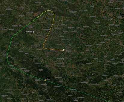 Flugverlauf über Thüringen: Die G-HLYO landete in Erfurt.
