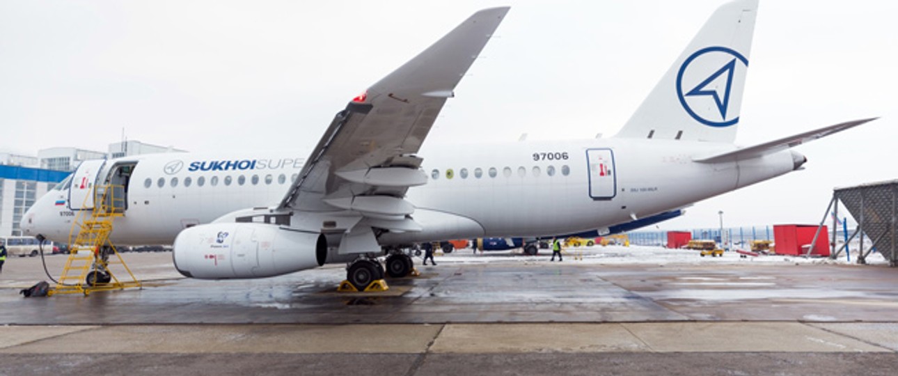 Der Sukhoi Superjet 100 mit Saberlets: Der erste Testflug ist Ende 2017 geglückt.