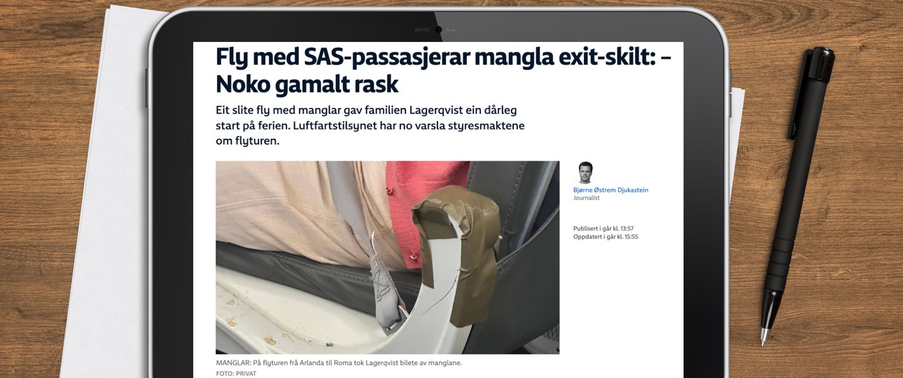 Bericht in der Zeitung NRK: Armlehne mit Klebeband.