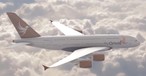Visualisierung eines Airbus A380 im Design von Fly Oriole: Oriole ist ein Vogel, der auch vorne auf dem Flieger sowie auf dem Heck abgebildet ist.