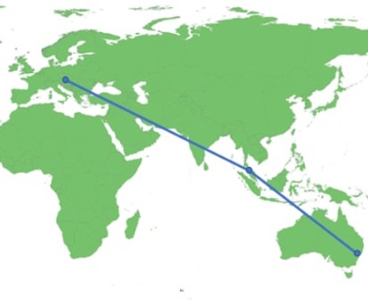 Austrian fliegt nonstop nach Sydney. Der Rückflug erfolgt nicht nonstop sondern via Penang in Malaysia