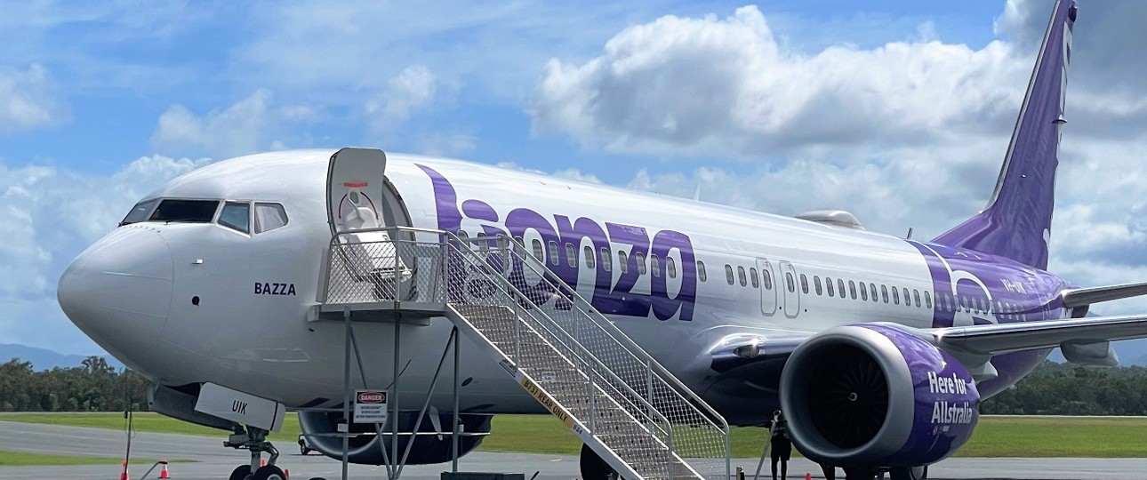 Bonzas Boeing 737 Max 8 mit dem Namen Bazza: Absolvierte den ersten Flug der Airline.