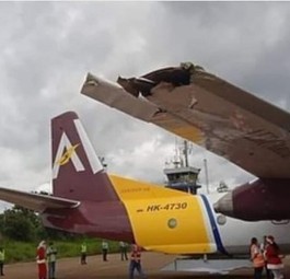 Die Antonov AN-26 von Aer Caribe: Stark beschädigt.