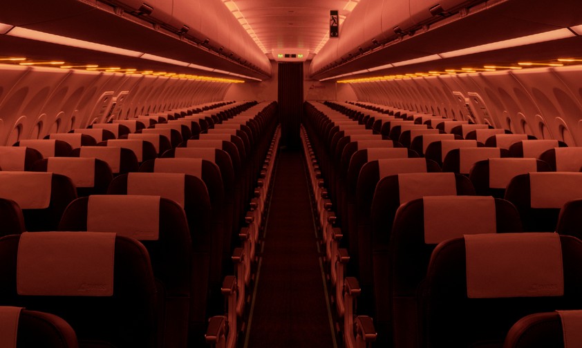 Die neue Kabine im Airbus A320 Neo von Swiss: Licht je nach Tages- und Nachtzeit unterschiedlich.