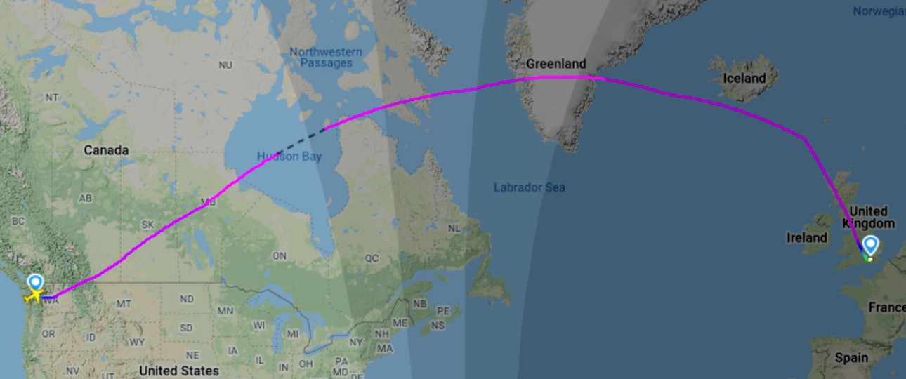 Die Route der Auslieferung bei Flightradar: Es ging nach London Gatwick.