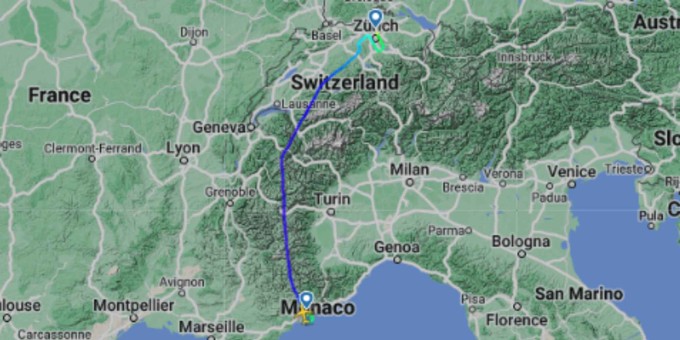 Platz 7) Nizza - Zürich  (EDR: 13,76 bei einer Distanz von 434 Kilometern)