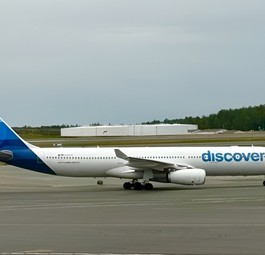 Der Airbus A330-300 von Discover. Ein Exemplar ohne Wifi.