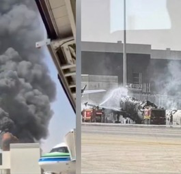 Bilder vom Flughafen Riyadh: Eine Rakete soll ein Flugzeug getroffen haben.