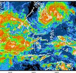 Wetterradarbild der Region im Zeitpunkt des Verschwindens von QZ8501: Starke Wolkenbildung.
