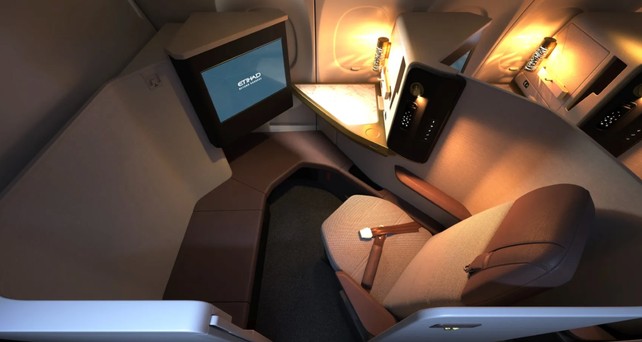 First Class im Airbus A321 LR von Etihad: Kommt gut an. 