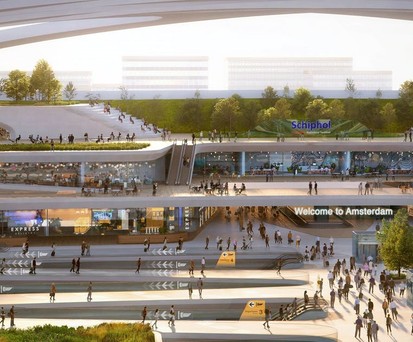 Mock-up of a future Hyperloop station at the airport in Amsterdam: The Royal Schiphol Group believes in technology.