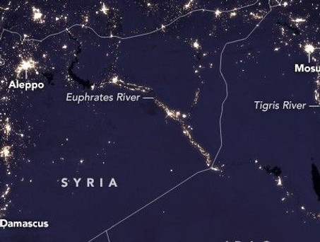 Syrien in der Nacht: Neuer Flugkorridor ermöglicht neue Flugrouten.