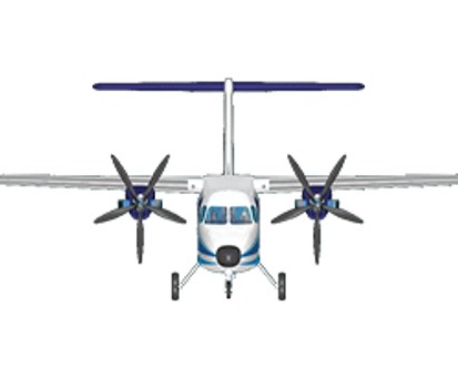 Ein Blick auf die Turboprop-Maschine von vorne.
