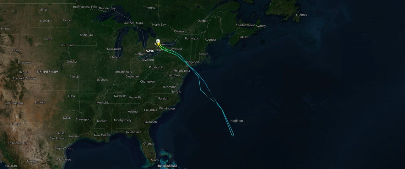 Flugverlauf der Boeing 787 von Air Canada am 7. März: Landung in Toronto statt in Bridgetown.