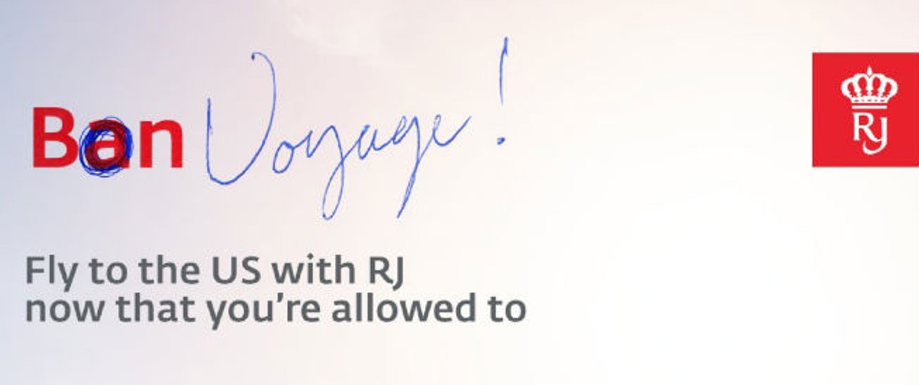 Inserat von Royal Jordanian: Der Einreisestopp machte die Airline kreativ.
