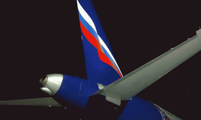 Heckflosse eines Superjet von Aeroflot: Turbine versagte.