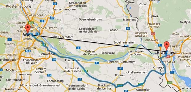 Bratislava - Wien: Luftlinie nur 55 Kilometer entfernt.
