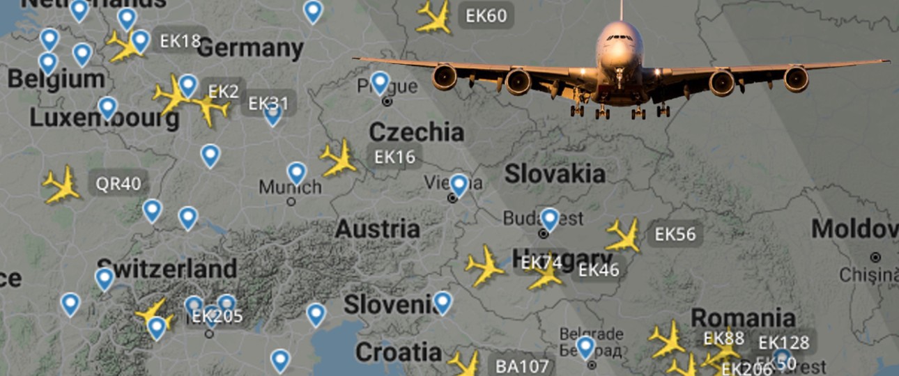 Momentaufnahme vom 5. Januar 2022 um 16:08 Uhr: Insgesamt 15 Airbus A380 über Mittel- und Osteuropa.
