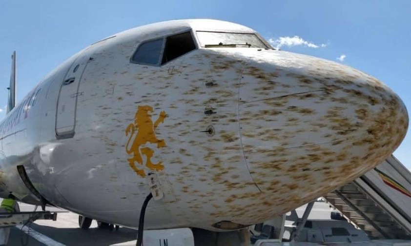 Die getroffene Boeing 737 von Ethiopian Airlines: Spuren von Zusammenstößen.