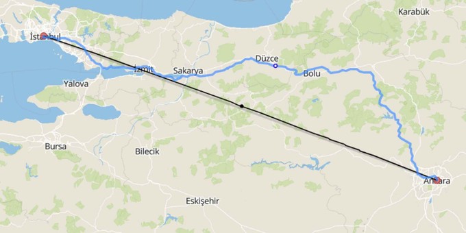 Platz 7: Istanbul-Atatürk - Ankara: 1495 Flüge (350 Kilometer)