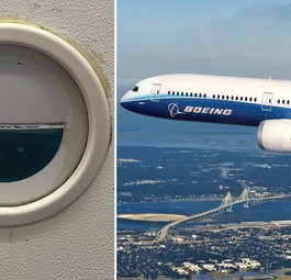 Links ein Knopf zur Bedienung der Fenster in einer Boeing 787 von Etihad, rechts ein Boeing-Testflieger: Die Fenster werden elektronisch gedimmt.