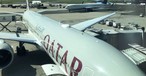 Unser Flugzeug auf dem Testflug: Eine Boeing 777 von Qatar Airways.