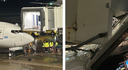 Bilder des Zwischenfalls mit Fiji Airways: Die Fluggastbrücke hat die Cockpitscheibe getroffen.