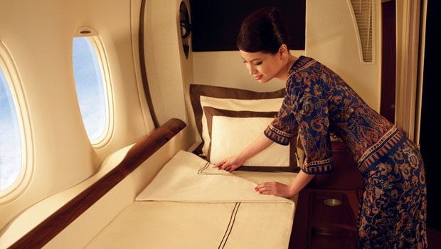 In der First Class bei Singapore gibt es ebenfalls Einzel-Suiten.